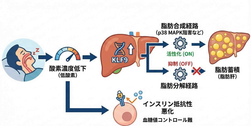 低酸素ストレスが肝臓の脂肪代謝に影響を与えるイメージ