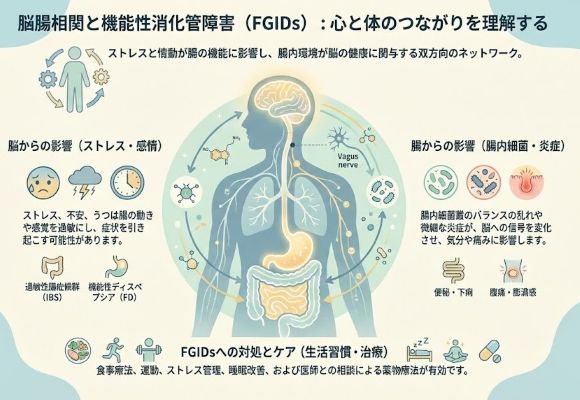 脳と腸のつながりを示す機能性疾患の概念図