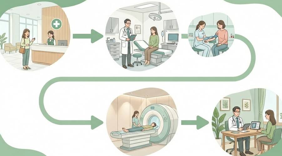 受診からCT検査、説明までの流れを示すフローチャート