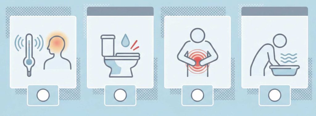 腹痛の危険サインを示すチェックリスト図解