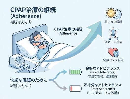 CPAP治療の継続（アドヒアランス）を表す概念図